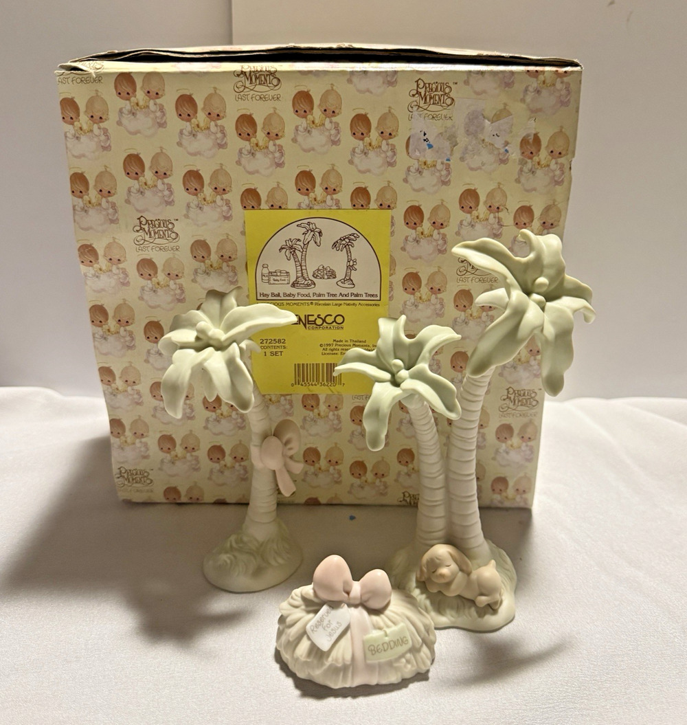Precious Moments Nativity Hay Bail and Palm Trees #272582 Missing Baby Food